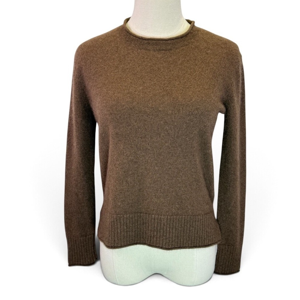 Rachel Zoe 100% 2-Ply Cashmere Rolled Neck Brown Pullover Sweater Women's Size S